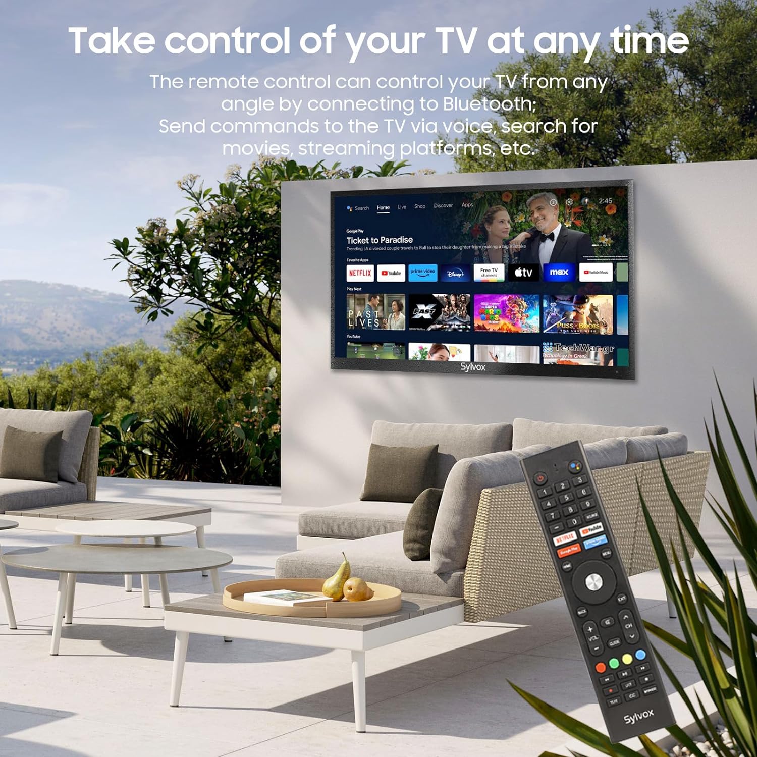 SYLVOX 75 inch Outdoor TV, 4K UHD Android Smart TV 1000Nit for Partial Sun, IP55 Waterproof Outside TV Chromecast Built-in, Voice Assistant, Bluetooth, WiFi, 3 HDMI Input (Deck Pro Series) image 4 SYLVOX 75 inch Outdoor TV, 4K UHD Android Smart TV 1000Nit for Partial Sun, IP55 Waterproof Outside TV Chromecast Built-in, Voice Assistant, Bluetooth, WiFi, 3 HDMI Input (Deck Pro Series) image 4